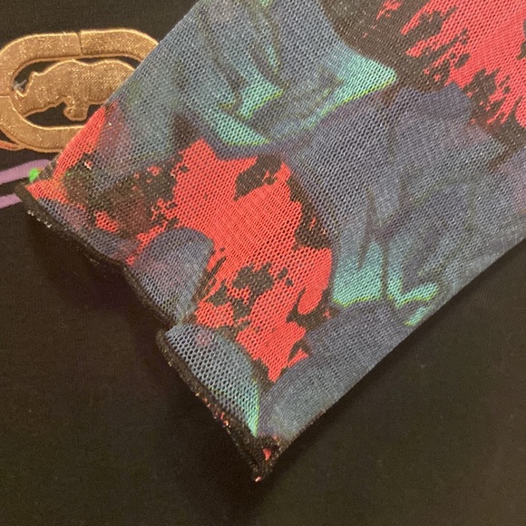 JR’s T-Shirt w/sheer tattoo faux sleeves Gold & Neon Graphic Print on front XL - Picture 6 of 7